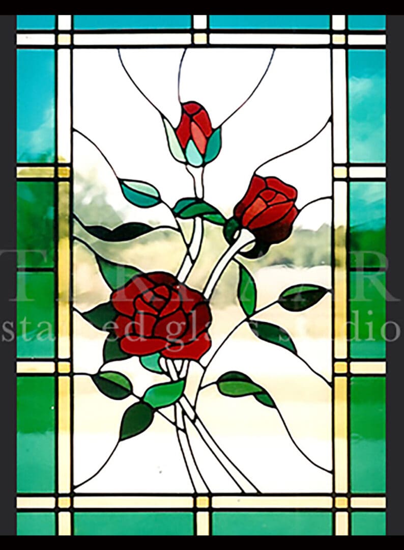 stained-glass-art_three-red-roses_stained-glass-window_residential_terhaarglass.com