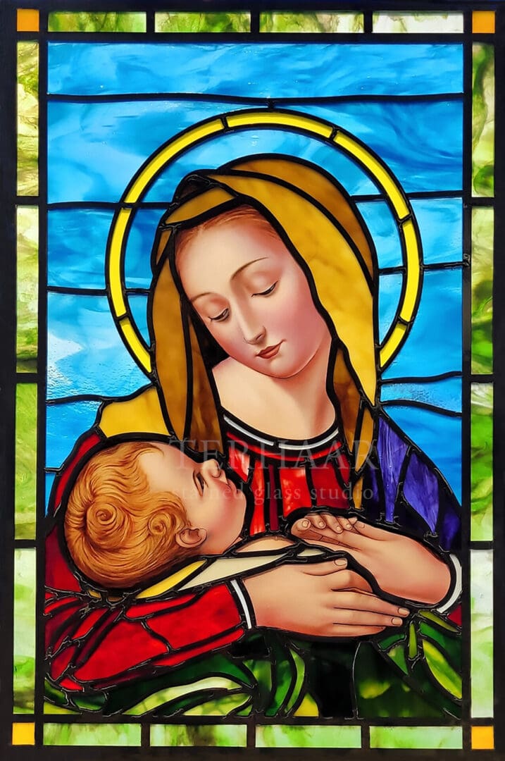 A Portrait of Maddona and Child on a Glass Piece