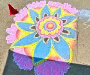 Colorful chalk drawing of a flower.